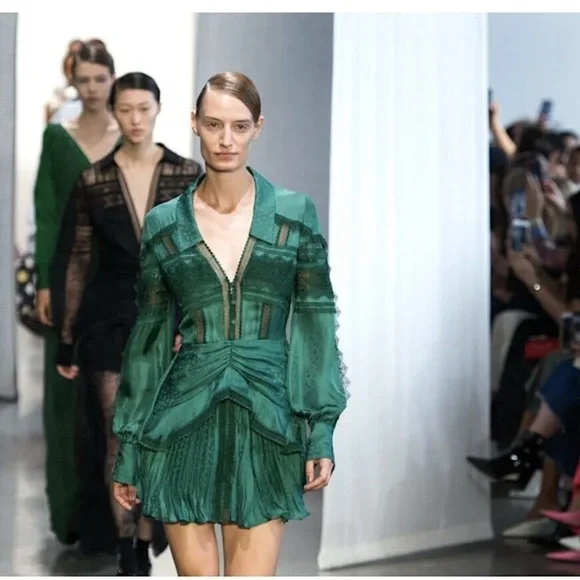 Self-Portrait | Dresses | Selfportrait Green Jacquard Lace